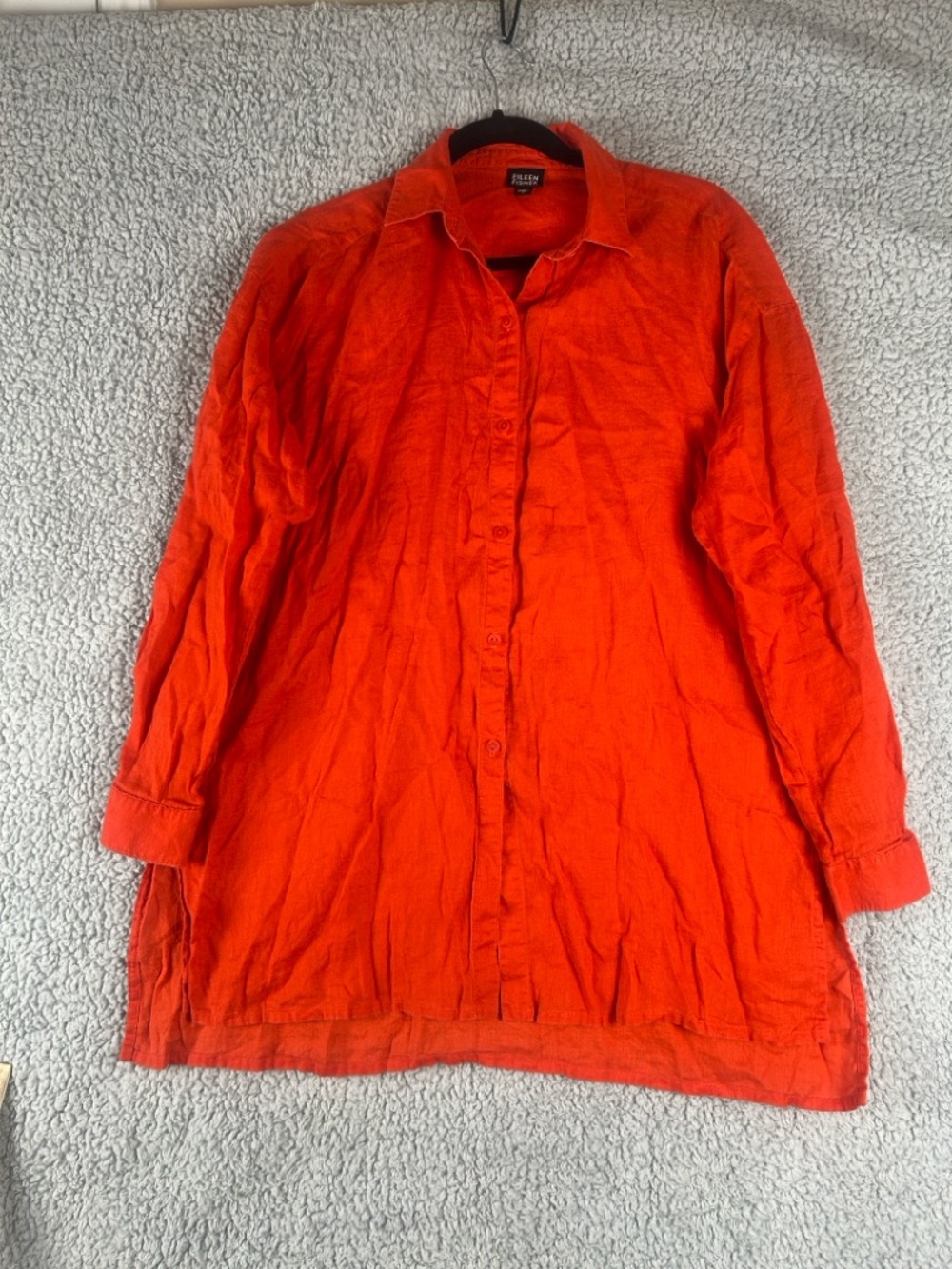 Eileen Fisher Long Sleeve Button Down Irish Linen Oversized Orange Top Size S